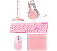 FANTECH Juego de teclado y mouse para juegos con cable, soporte para auriculares y auriculares, alfombrilla de mouse para juegos con cable RGB arcoíris, mouse básico 5 en 1 para PC, portátil, Xbox