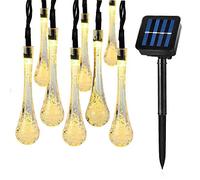 Fantes - Cadena de luz solar de 30 LED impermeable gota de agua cadena de hadas luces al aire libre jardín patio trasero Navidad decoración luces solares (blanco cálido, 30 LED - 6,5 m)