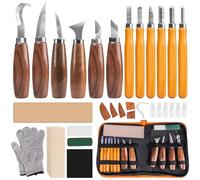 FANTICDE Juego de herramientas de tallado de madera, juego 30 en 1 con 12 cuchillos para tallar, con guantes resistentes a los cortes, papel mate y piedras de afilar, funda de piel