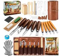 FANTICDE Set de Tallar Madera, 26 Piezas para Principiantes - Kit de Escultura con Instrucciones, Guantes, Tilo, Cucharas y Bloques para Niños y Adultos