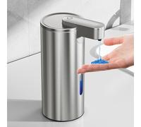 Fantictas Dispensador automático de jabón sin contacto, acero inoxidable, 325 ml, dispensador de jabón de manos ajustable en 3 niveles con bomba de sensor recargable para jabón líquido en cocina y