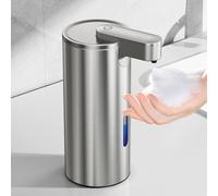 Fantictas Dispensador automático de jabón sin contacto, en acero inoxidable de 11,5 onzas, dispensador de jabón en espuma con ajuste en 3 niveles y bomba de sensor integrada para cocina y