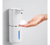 Fantictas Dispensador de jabón automático para montaje en pared, dispensador de jabón eléctrico de 1200 mAh, 380 ml, dispensador de jabón eléctrico sin taladrar con USB recargable, IPX5, resistente al