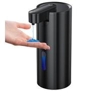 Fantictas Dispensador de jabón automático, USB-C recargable, acero inoxidable, 11,5 oz, dispensador de jabón de manos ajustable en 3 niveles para cocina y baño, jabón líquido negro