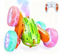 Fantocemea Coche Teledirigido, Luces LED Geniales, Coche RC con Efecto de Niebla, 2.4 GHz 360° Giro de Doble Cara, Regalo de Acrobacias para Niños de 6 a 12 Años（Verde