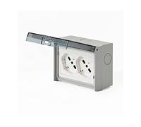FANTON 421021PAR - Regleta universal empotrable OPERA/PLA doble toma bipaso italo/alemán 2P+T 16A IP55 con caja de pared de 3 módulos