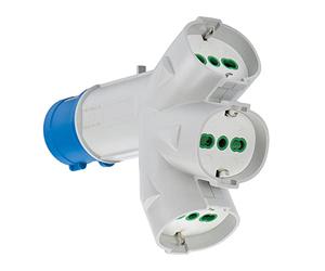 FANTON 73095 Adaptador Industrial Triplex de Enchufe 2P + T CEE a 3 Tomas bipaso Schuko 2P + T