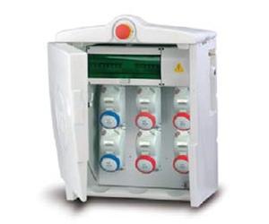 FANTON 74714 - Panel eléctrico de construcción ASC IP55 tomas 2 x 2P+T 16A + 2 x 3P+T 16A + 1 x 3P+T 32A + 1 x 3P+N+T 32A con bloque de terminales Polifemo MIDI interruptor diferencial magnetotérmico