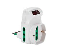 FANTON 87317 Adaptador Triple Enchufe pequeño 10A - 2 Tomas bipaso 16A - 1 Toma bipaso italial/Alemana schuko con Interruptor - Protección contra sobrecarga Blanca