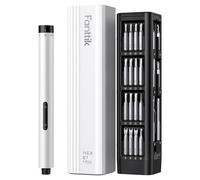 Fanttik Mini destornillador eléctrico, juego de destornilladores de precisión con 50 puntas de precisión magnéticas, par de 2 engranajes, sin cable, para cámara de teléfono, reloj portátil (Blanco)
