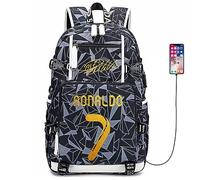 FANwenfeng Jugador de fútbol Estrella 7 Mochila multifunción Estudiante de Viaje portátil fanáticos del fútbol Bolso para Hombres Mujeres (Gris - Patrón 1)