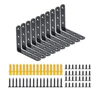 FANWINKJ 10 soportes negros para estantes, 100 x 100 mm, en L, esquina, para casa, oficina, jardín (negro con tornillos)