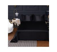 Fanxu Sábana encimera de Seda de Hielo Brillante Suave y Liso Ropa de Cama de Lujo Negro Azul Rojo marrón Morado Saten sábana Plana for Cama 90/100/120/150/180/200 (Color : Black, Size : 230X250cm)