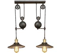 FanXus Colgante de polea Lámpara colgante de polea de hierro forjado negro industrial ajustable de 2 luces Lámpara de araña de altura ajustable retro para sala de estar, comedor, granja Made in China