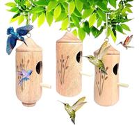 Fanyil Wooden Hummingbird House, Ribili Wooden Hummingbird House, Humming Bird House for Outside Hanging, Gift for Nature Lovers, Gardening Gifts Decoration (3*Mix)