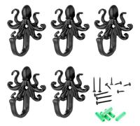 FANYUN Paquete de 5 ganchos de pared, ganchos decorativos de pulpo, ganchos de metal rústico para toallas, llaves, abrigos, bufandas, bolsos, mochilas, decoración del hogar (pulpo)