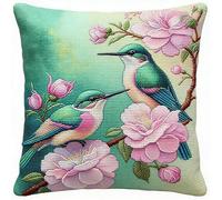 FanZheZhe cojín para bordar punto de cruz Flores y pájaros 11ct45x45cm Kits de Bordado con Hilos y Aguja Completos Pre-Impresa DIY Kit de Manualidades Decorativa para Principiant