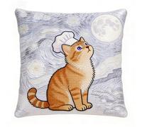 FanZheZhe cojín para bordar punto de cruz Gato 11ct45x45cm Kits de Bordado con Hilos y Aguja Completos Pre-Impresa DIY Kit de Manualidades Decorativa para Principiant