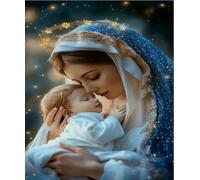 FanZheZhe Juego De Punto De Cruz Preimpreso, 11 Ct, Plantillas De Bordado Para Principiantes Y Adultos, Kit Completo De Bordado Para Arte De Pared, La Virgen María Y El Niño Jesús 11Ct50X70Cm