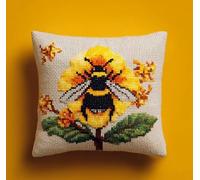 FanZheZhe Kit de cojín de punto de cruz estampado Abejas en las flores funda de cojín de punto de cruz de 11CT, que es más fácil de bordar, funda de cojín hecha a mano para decoración del hogar, 45x4