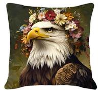 FanZheZhe Kit de cojín de punto de cruz estampado Águilas y flores funda de cojín de punto de cruz de 11CT, que es más fácil de bordar, funda de cojín hecha a mano para decoración del hogar, 45x45 cm