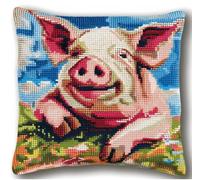FanZheZhe Kit de cojín de punto de cruz estampado Lindo cerdito funda de cojín de punto de cruz de 11CT, que es más fácil de bordar, funda de cojín hecha a mano para decoración del hogar, 45x45 cm
