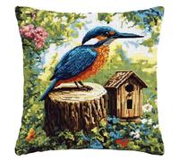FanZheZhe Kit de cojín de punto de cruz estampado Martín pescador y casita para pájaros funda de cojín de punto de cruz de 11CT, que es más fácil de bordar, funda de cojín hecha a mano para decoració