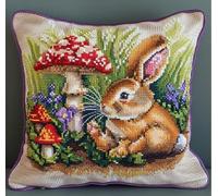 FanZheZhe Kit de cojín de punto de cruz estampado Patrón de conejo funda de cojín de punto de cruz de 11CT, que es más fácil de bordar, funda de cojín hecha a mano para decoración del hogar, 45x45 cm