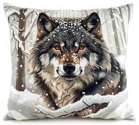 FanZheZhe Kit de cojín de punto de cruz estampado Patrón de lobo funda de cojín de punto de cruz de 11CT, que es más fácil de bordar, funda de cojín hecha a mano para decoración del hogar, 45x45 cm