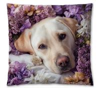 FanZheZhe Kit de cojín de punto de cruz estampado Perro en los arbustos de flores funda de cojín de punto de cruz de 11CT, que es más fácil de bordar, funda de cojín hecha a mano para decoración del