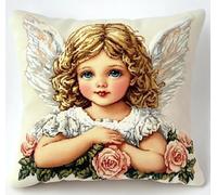 FanZheZhe Kit De Punto De Cruz De Cojín Kits De Punto De Cruz Estampados, Kit De Funda De Cojín De Lona, Bordado Artesanal Con Tela Impresa Dulce niña ángel45 * 45cm