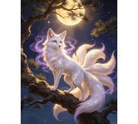 FanZheZhe Kit De Punto De Cruz Impreso De De 11 Quilates,Kits De Bordado Con Instrucciones Kit Para Colgar En La Pared Para Adultos, Decoración De Pared Zorro Blanco Luna 11Ct40X50Cm