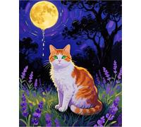FanZheZhe Kit De Punto De Cruz Impreso De De 11 Quilates,Kits De Bordado Con Instrucciones Kit Para Colgar En La Pared Para Adultos, Decoración De Pared Gatito Lunar 11Ct40X50Cm
