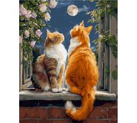 FanZheZhe Kit De Punto De Cruz Impreso De De 11 Quilates,Kits De Bordado Con Instrucciones Kit Para Colgar En La Pared Para Adultos, Decoración De Pared Gato En El Alféizar De La Ventana 11Ct40X50Cm