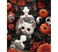 FanZheZhe Kit De Punto De Cruz Impreso De De 11 Quilates,Kits De Bordado Con Instrucciones Kit Para Colgar En La Pared Para Adultos, Decoración De Pared Calabaza Y Gato 11Ct40X50Cm