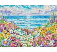 FanZheZhe kit para bordar en punto de cruz con tela Juego de Punto de Cruz con Patrón e Instrucciones,Kit de punto de cruz Mar y flores 11ct40x50cm
