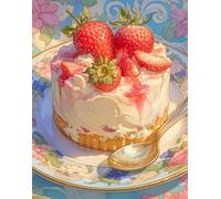 FanZheZhe Kit punto de cruz tela impresa Patrón de pastel de fresa Embroidery Bordado Completo Esquemas para Principiantes Patrones Contado 40x50cm