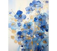 FanZheZhe Kit punto de cruz tela impresa Patrón floral azul de acuarela Embroidery Bordado Completo Esquemas para Principiantes Patrones Contado 40x50cm