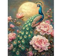 FanZheZhe Kit punto de cruz tela impresa Patrones de peonía y pavo real Embroidery Bordado Completo Esquemas para Principiantes Patrones Contado 40x50cm