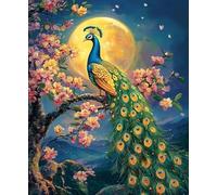 FanZheZhe Kit punto de cruz tela impresa Pavo real posado en una rama con patrón floral Embroidery Bordado Completo Esquemas para Principiantes Patrones Contado 40x50cm