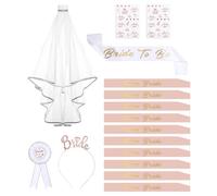 FAOKZE 16PCS Despedida de Soltera Accesorios, con 1 Faja Novia to Be, 10 Fajas Team Bride, 2 Tatuajes,1 Faja de Novia, Velo,Insignia,Tiara,complementos Despedida de Soltera