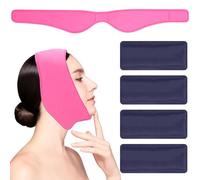 FAOKZE 4 Bolsas de Gel Reutilizable Frío Calor con Banda de Compresión, Hielo en Gel Compresas Multiusos Terapia para Mandíbula, Cara, Cabeza, Barbilla, Cirugía Facial Oral（rosa）