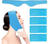 FAOKZE 4 Bolsas de Gel Reutilizable Frío Calor con Banda de Compresión, Hielo en Gel Compresas Multiusos Terapia para Mandíbula, Cara, Cabeza, Barbilla, Cirugía Facial Oral(azul claro)