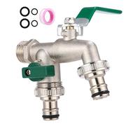 FAOKZE grifo doble jardin de 1/2 pulgada, grifo de jardín con 2X 3/4 de pulgada, grifo de jardín doble a prueba de heladas, para jardín, hogar, industria (verde) (3/4)