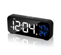 FAOKZE Reloj Despertador Digital,Reloj Alarma Inteligente LED con 2 alarmas,5 Brillo y Volumen Ajustable,Snooze,Reloj Despertador Digital con indicador de Temperatura,Puerto de Carga USB,12/24HR