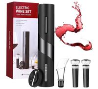 FAOKZE Sacacorchos eléctrico, abridor de vino electrico, set abrebotellas de vino que contiene cortador de papel de aluminio, vertedor de vino y tapón de vino al vacío, funciona con pilas