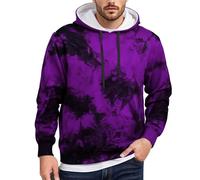 Faonkeew Batik Sudadera con capucha para hombre con estampado moderno de Tie Dye, corte regular, estilo batik, corte holgado, de manga larga, para otoño e invierno, morado, L