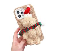 FAOONNMY para iPhone 11 Funda de Felpa, Linda Funda 3D Oso de Navidad Peludo Mullido Caso con Gorro de Navidad, Carcasa Protectora de TPU Pelo Sintético Antigolpes para Brown iPhone 11