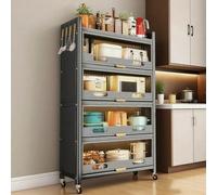 FAQINZYUAN Armario de almacenamiento de cocina de 5 niveles, soporte para microondas, estante de cocina independiente con 4 ruedas rodantes, para comedor, sala de estar y estudio (negro)
