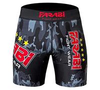 Farabi Sports Compresión Vale Tudo Shorts, Artes Marciales, Grappling Shorts, Calzones Kick Boxing y Pantalon Compresión Corto Running Hombre (FR/ES, Letras, S, Regular, Corto, Camo/Grey)